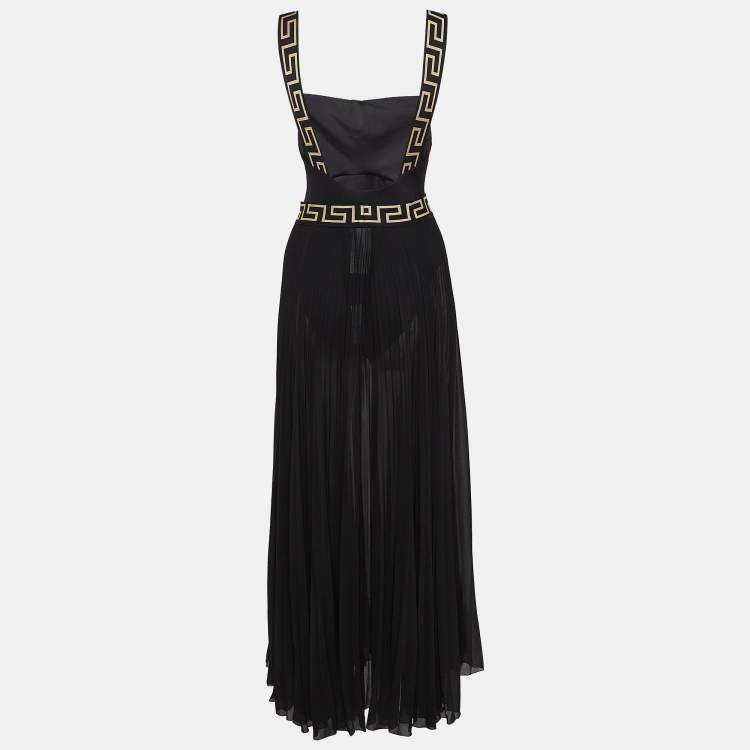 Pre Owned Versace Black Jersey and Chiffon Swimsuit With Cover-Up Skirt S/M