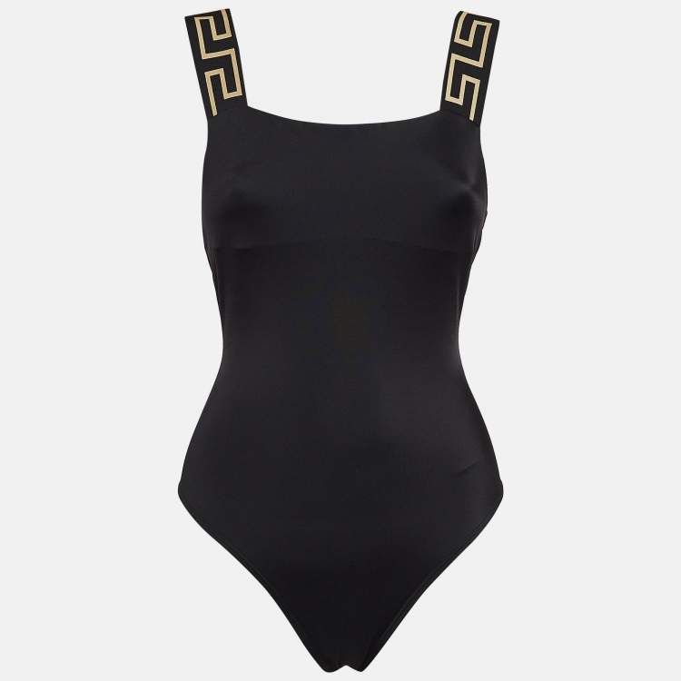 Pre Owned Versace Black Jersey and Chiffon Swimsuit With Cover-Up Skirt S/M