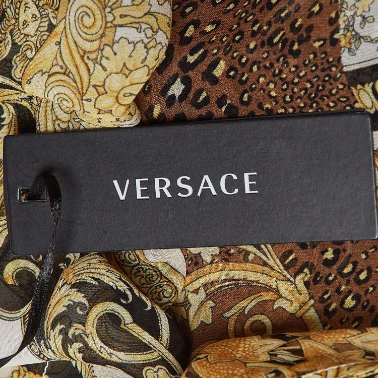 Pre Owned Gianni Versace Yellow/Black Barocco Print Silk Sarong Wrap Skirt M