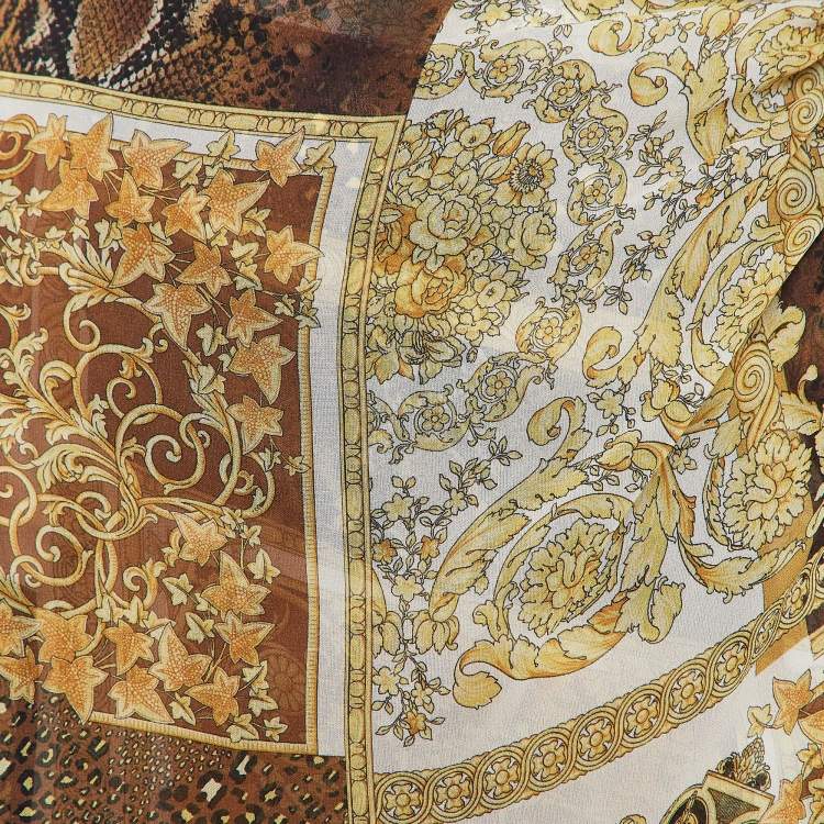 Pre Owned Gianni Versace Yellow/Black Barocco Print Silk Sarong Wrap Skirt M