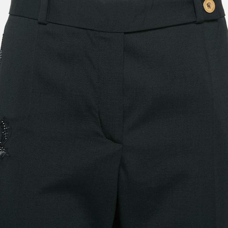 Pre Owned Versace Black Cut-Out Embellished Wool Trousers L