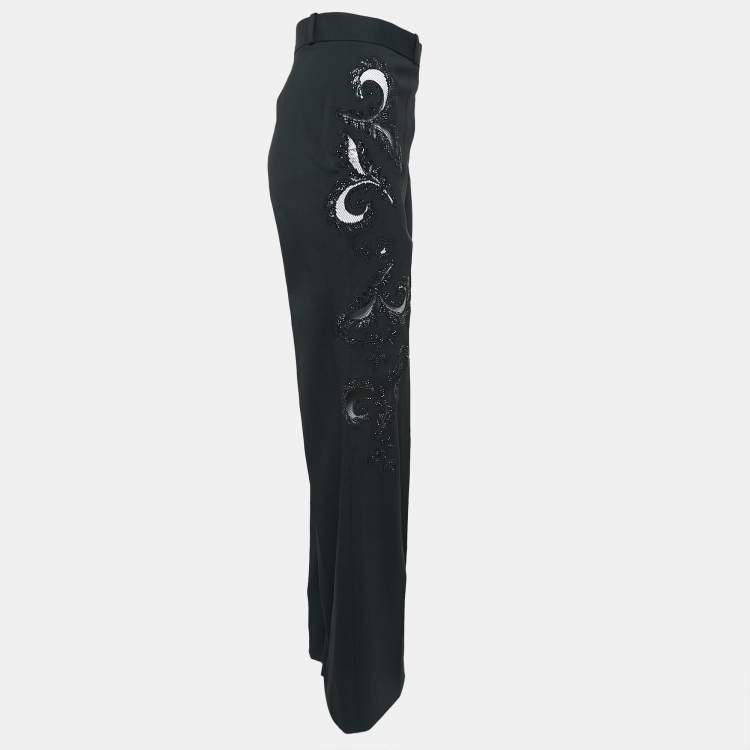 Pre Owned Versace Black Cut-Out Embellished Wool Trousers L