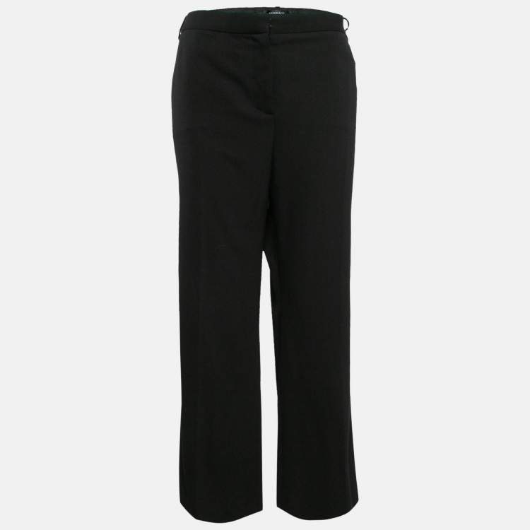 Pre Owned Versace Black Contrast Side Wool Cropped Trousers XL
