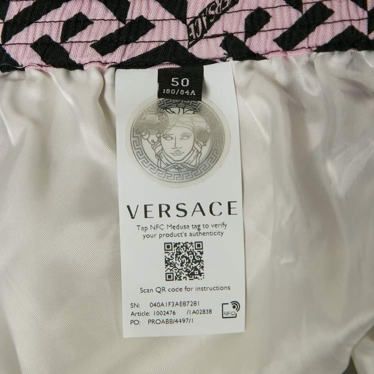 Pre Owned Versace Pink/Purple Logo Print Crepe Shorts L