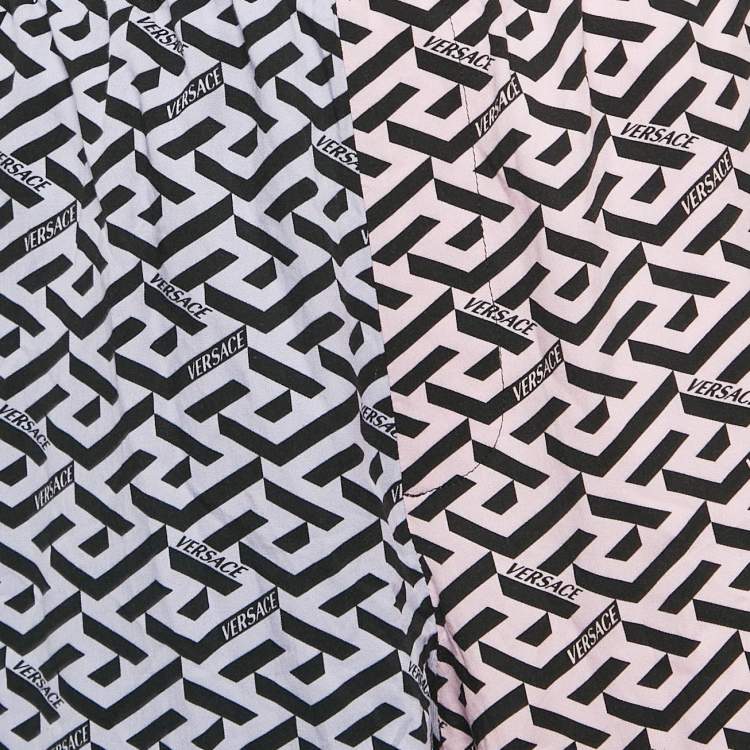 Pre Owned Versace Pink/Purple Logo Print Crepe Shorts L