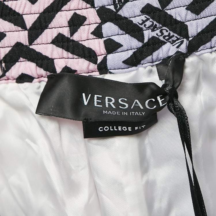Pre Owned Versace Pink/Purple Logo Print Crepe Shorts L