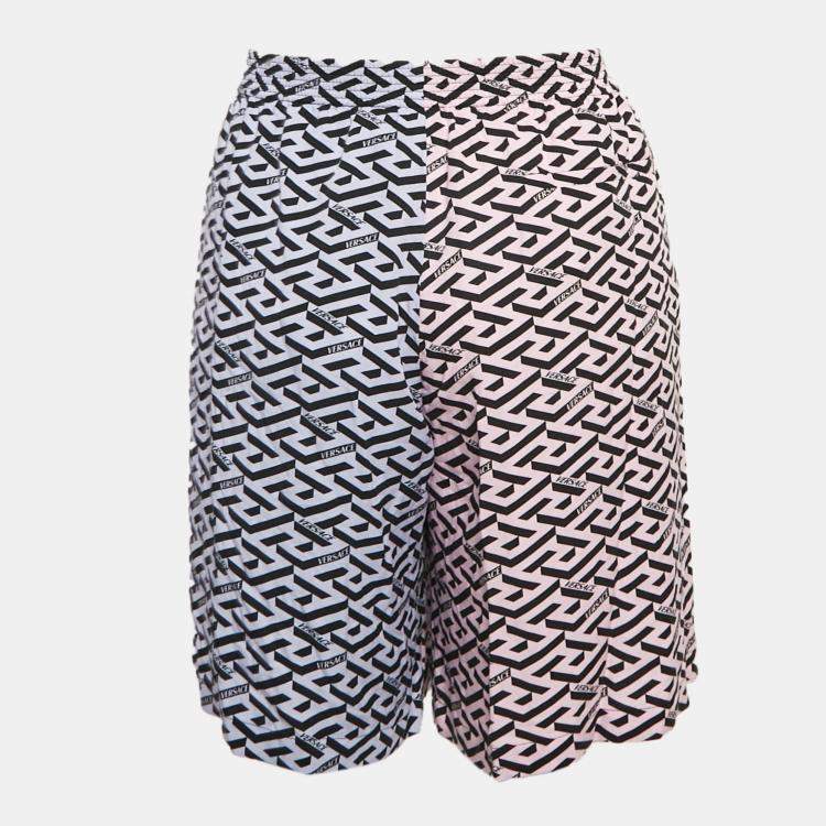 Pre Owned Versace Pink/Purple Logo Print Crepe Shorts L