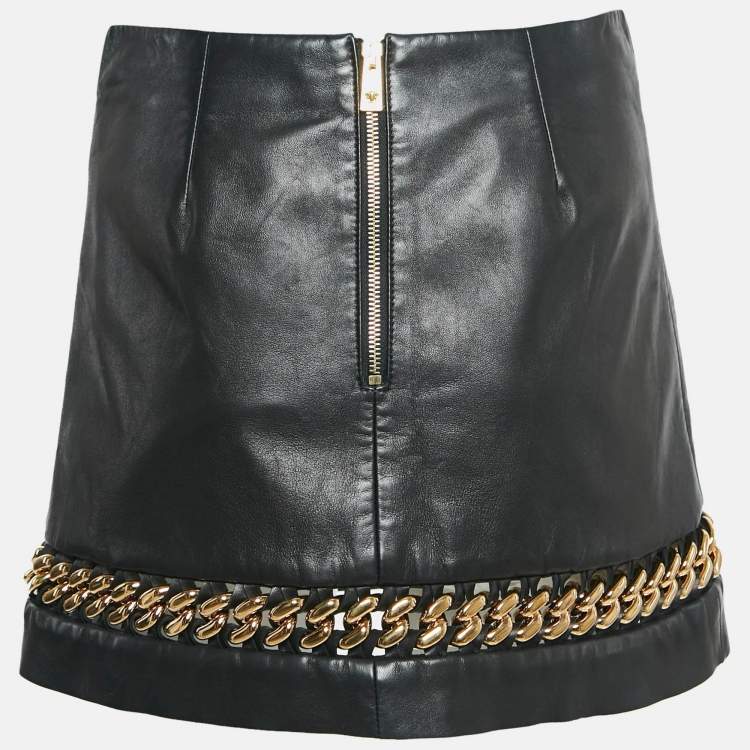 Pre Owned Versace Black Leather Chain Insert Mini Skirt XS