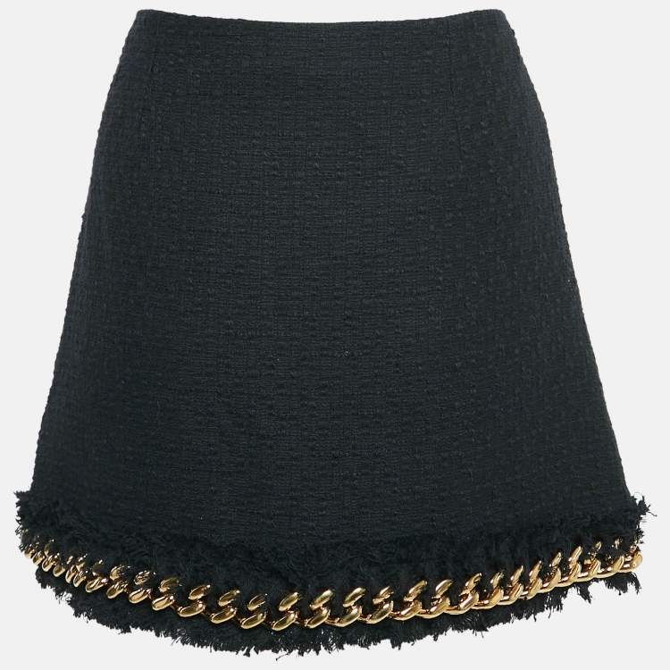 Pre Owned Versace Black Tweed Chain Insert Mini Skirt M