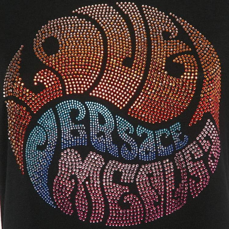 Pre Owned Versace Black Jersey Rhinestone Detail T-Shirt L