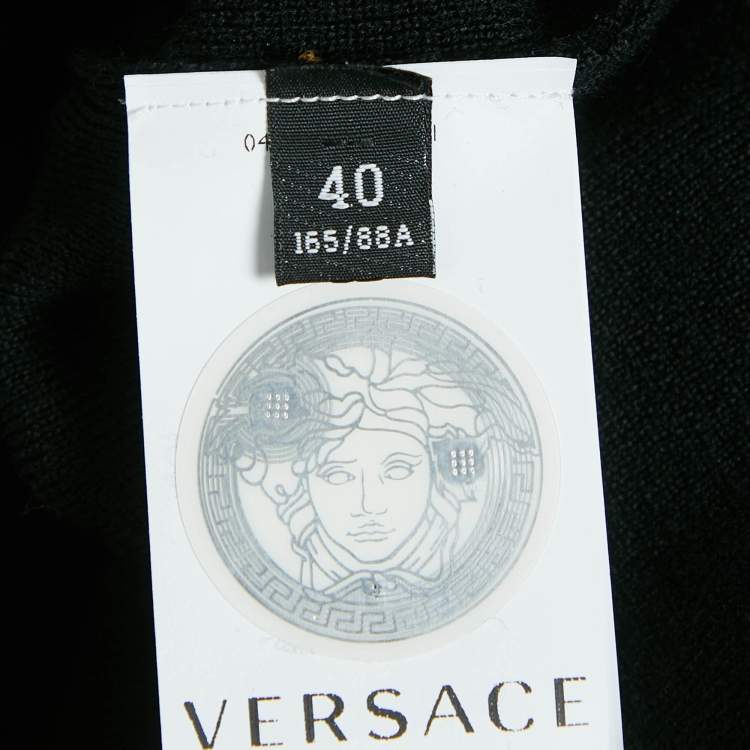 Pre Owned Versace Black Logo Embroidered Virgin Wool Sleeveless Top S