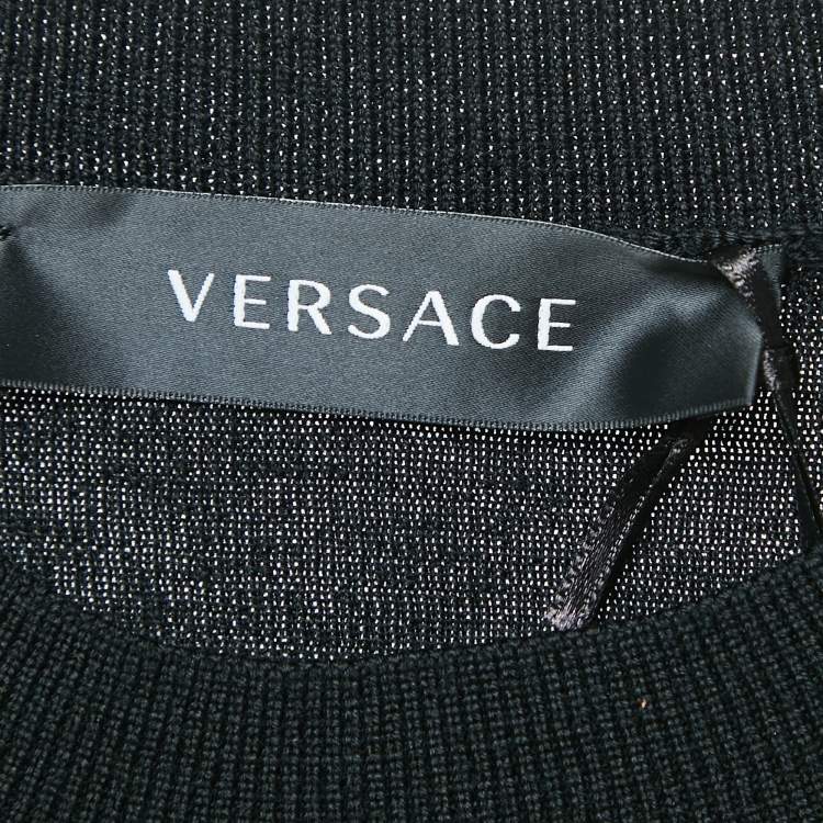 Pre Owned Versace Black Logo Embroidered Virgin Wool Sleeveless Top S