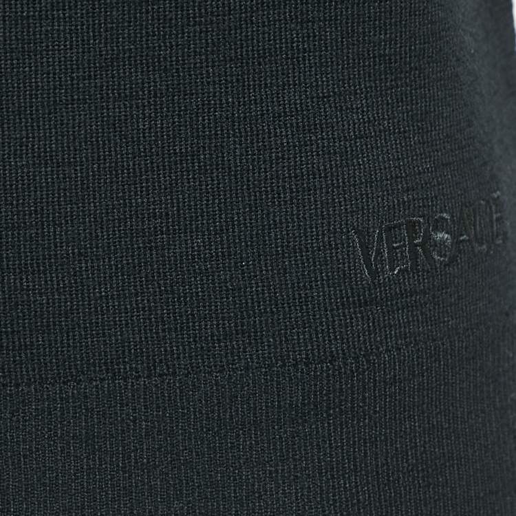 Pre Owned Versace Black Logo Embroidered Virgin Wool Sleeveless Top S