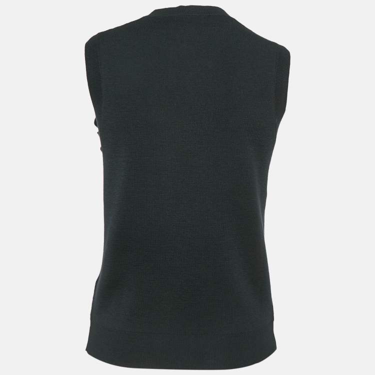 Pre Owned Versace Black Logo Embroidered Virgin Wool Sleeveless Top S