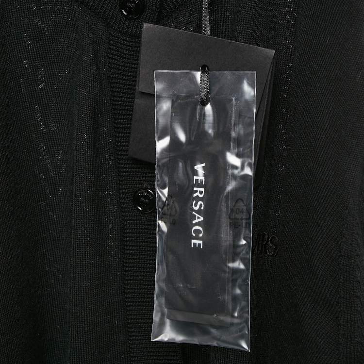Pre Owned Versace Black Wool Knit Button Front Cardigan S