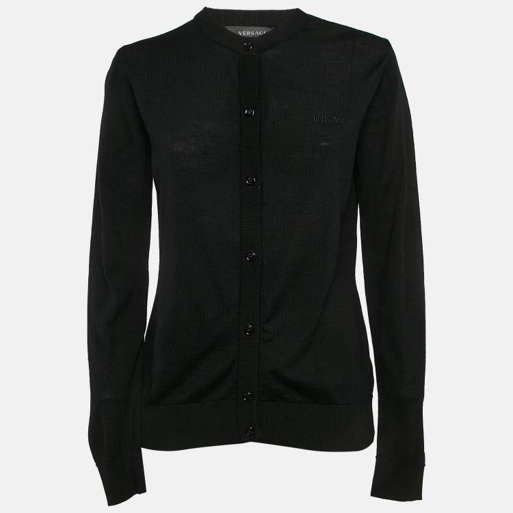 Pre Owned Versace Black Wool Knit Button Front Cardigan S