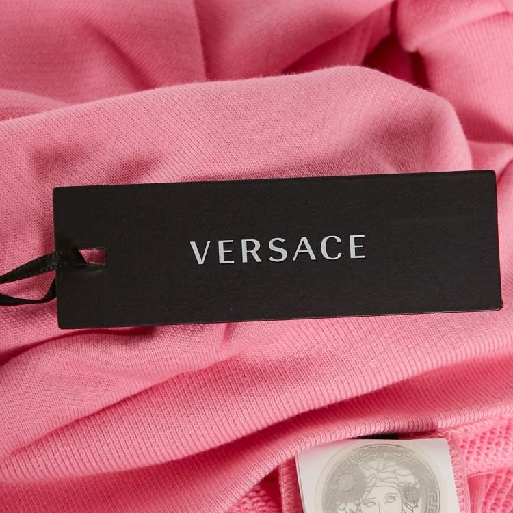Pre Owned Versace Pink Embroidered Cotton Hoodie S