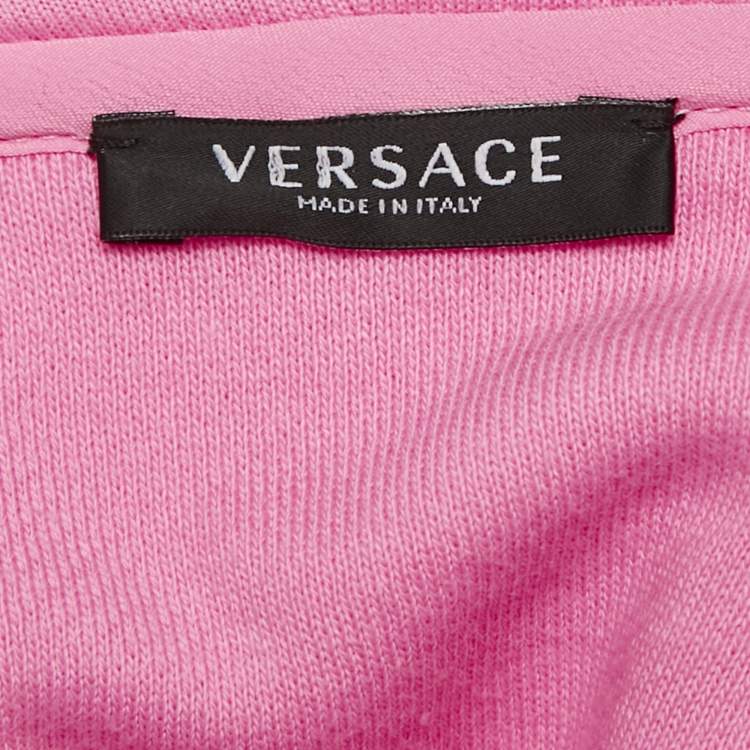 Pre Owned Versace Pink Embroidered Cotton Hoodie S