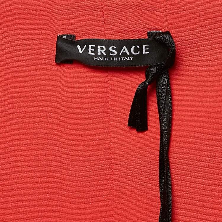 Pre Owned Versace Red Crepe Sweetheart Neck Cady Crop Top XS