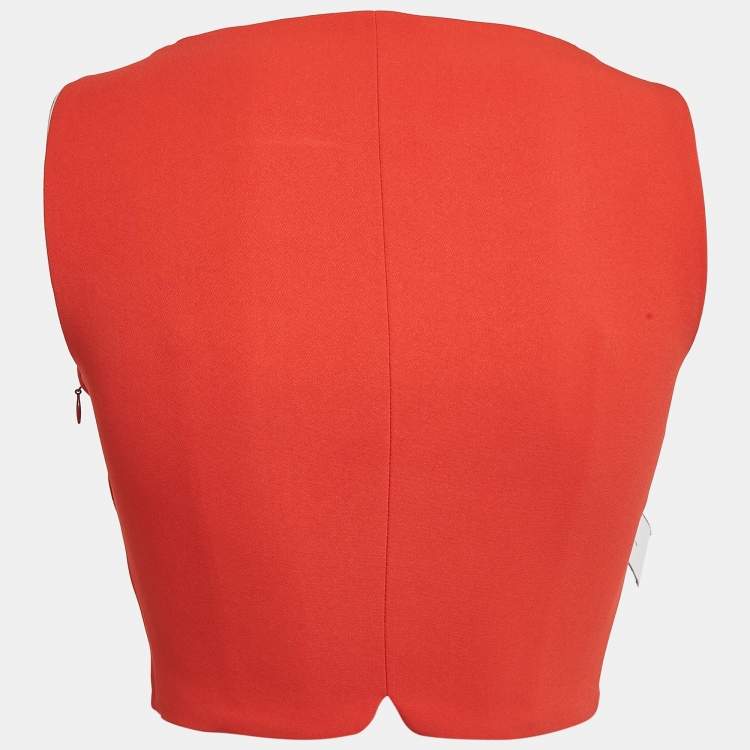 Pre Owned Versace Red Crepe Sweetheart Neck Cady Crop Top XS