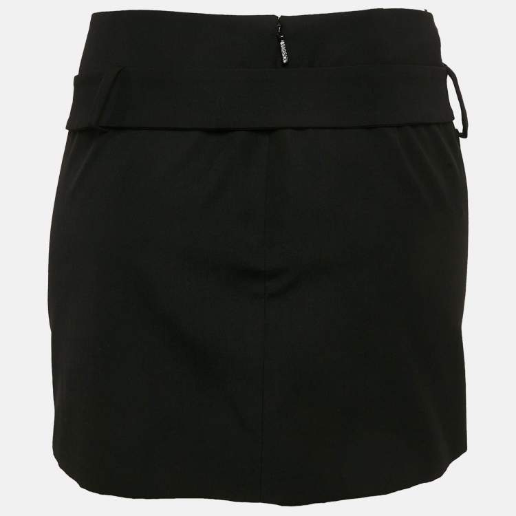 Pre Owned Versace Black Wool Medusa Detail Belt Mini Skirt S
