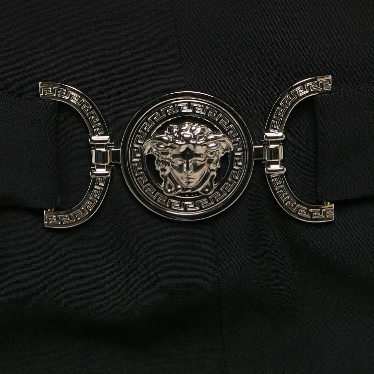 Pre Owned Versace Black Wool Medusa Detail Belt Mini Skirt S