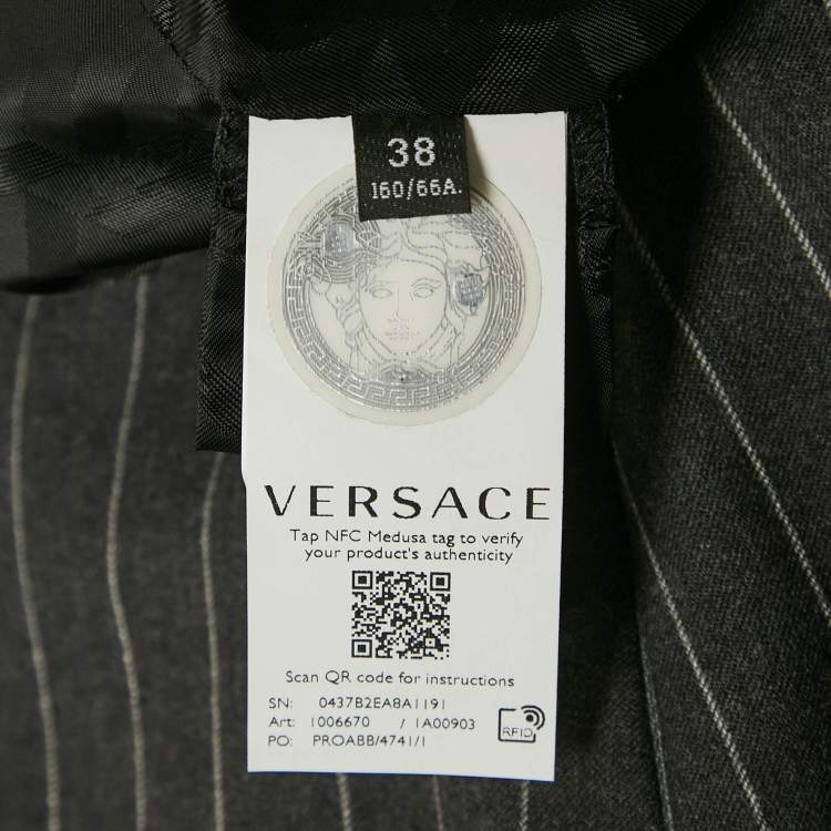 Pre Owned Versace Grey Pinstripe Wool Pencil Skirt S