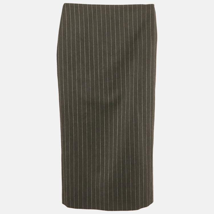 Pre Owned Versace Grey Pinstripe Wool Pencil Skirt S