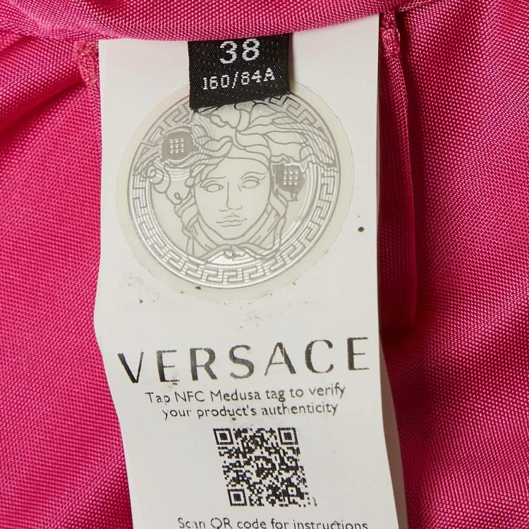 Pre Owned Versace Pink Baroque Print Jersey Keyhole Neck Bodysuit S