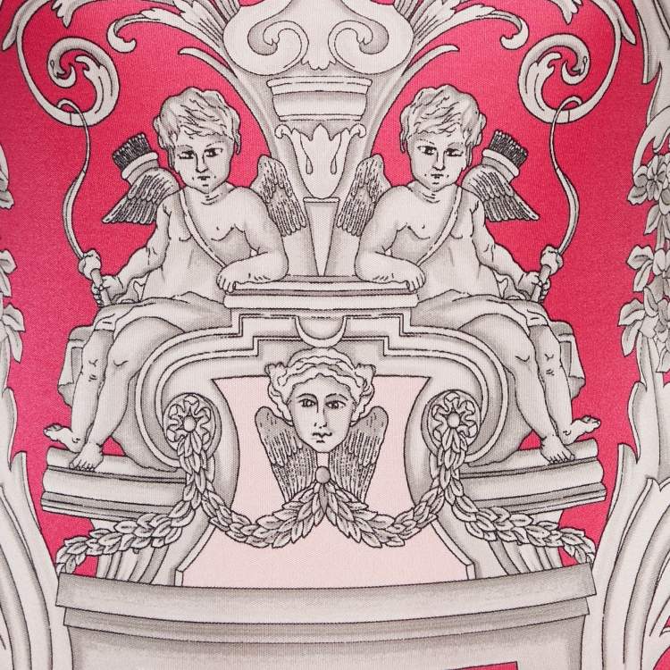 Pre Owned Versace Pink Baroque Print Jersey Keyhole Neck Bodysuit S