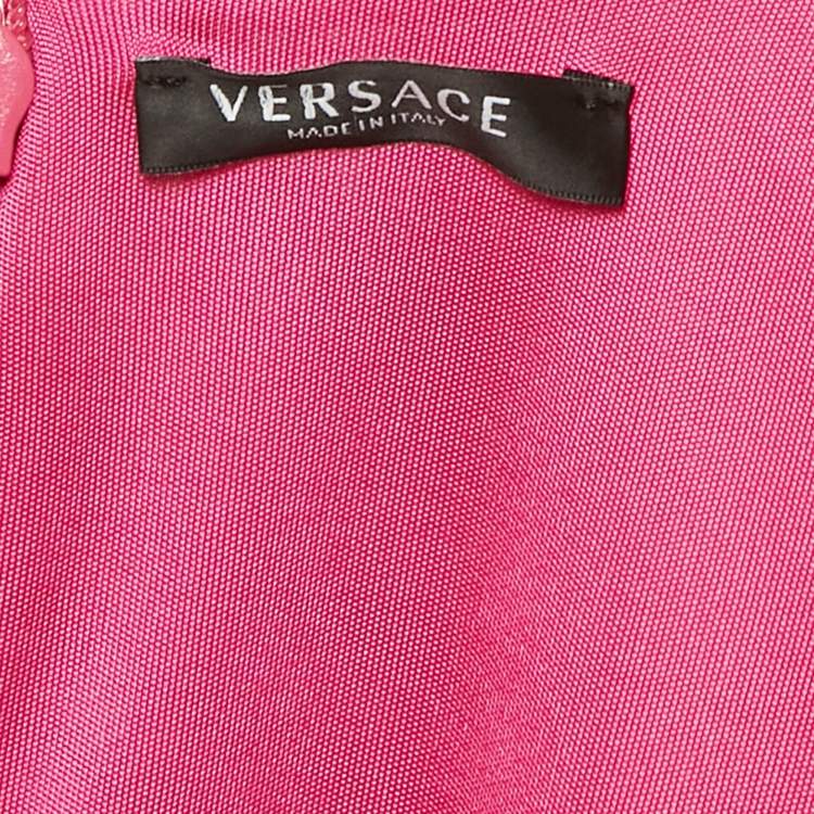 Pre Owned Versace Pink Baroque Print Jersey Keyhole Neck Bodysuit S