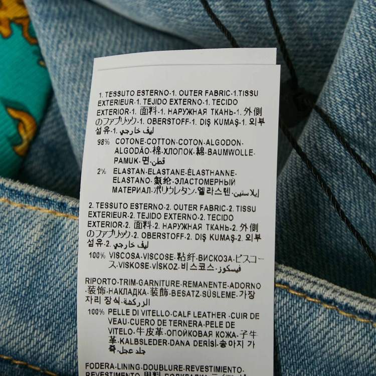 Pre Owned Versace Blue Denim Contrast Trimmed Low Waist Royal Rebellion Shorts S 