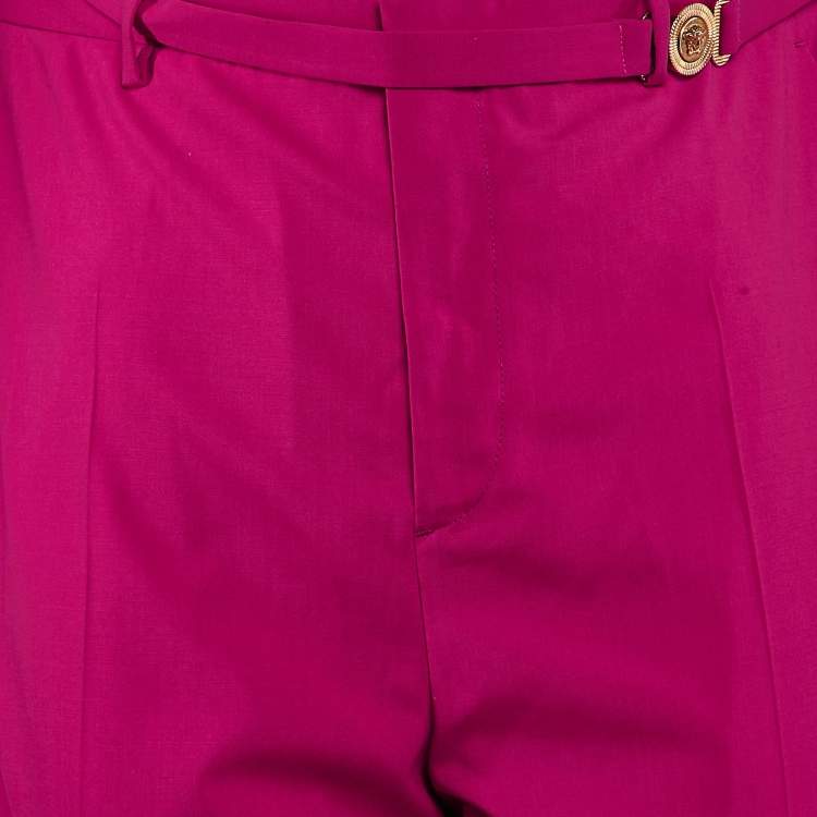 Pre Owned Versace Pink Wool Medusa Detail Belted Trousers XXL