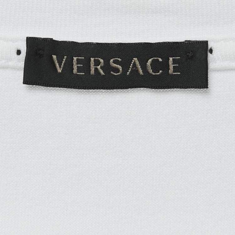 مملوكة مسبقًا Versace White Logo Print Cotton Crew Neck T-Shirt