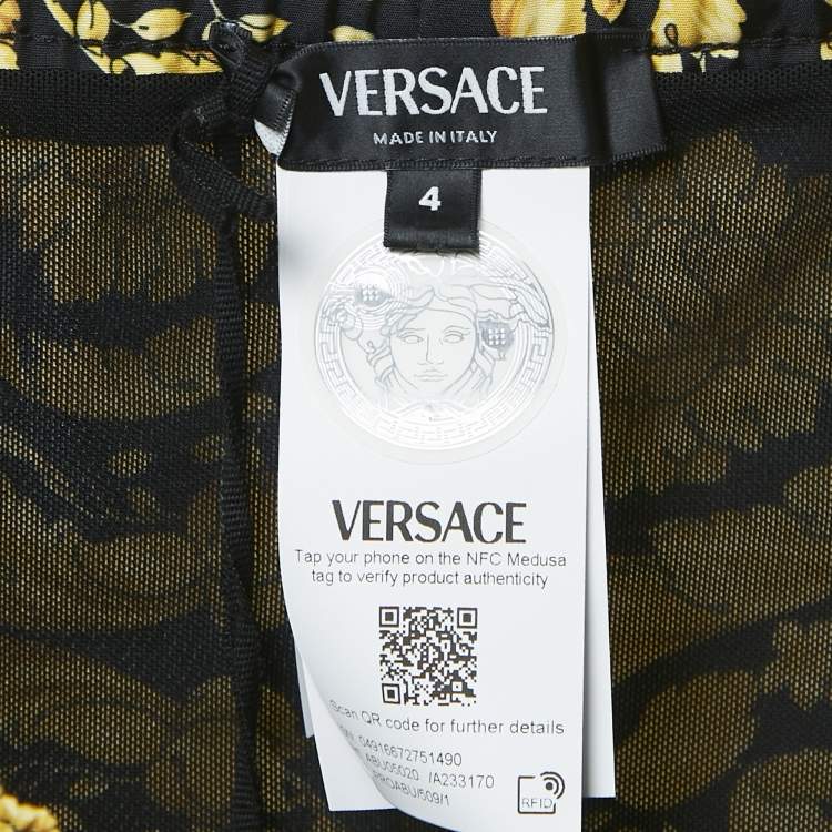 Pre Owned Versace Yellow Rocco Print Synthetic Swim Shorts S