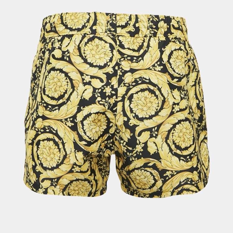 Pre Owned Versace Yellow Rocco Print Synthetic Swim Shorts S