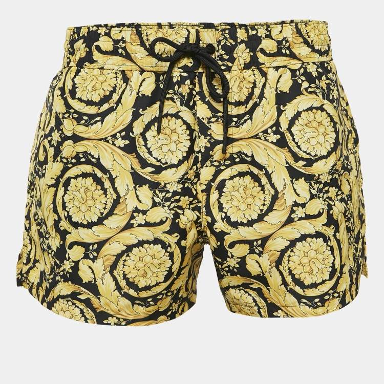 Pre Owned Versace Yellow Rocco Print Synthetic Swim Shorts S