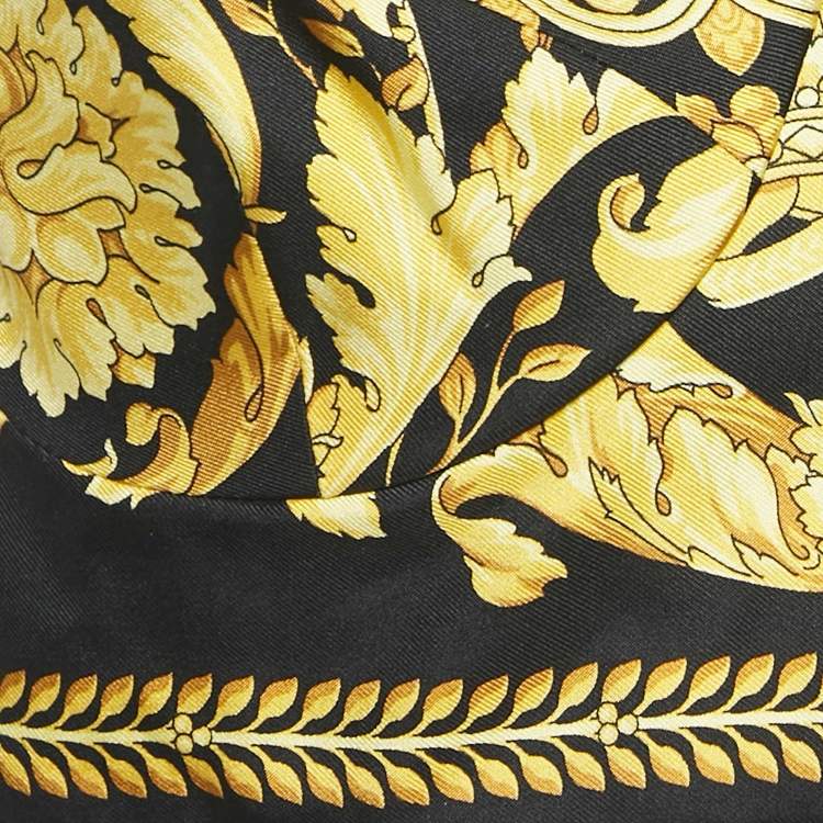 Pre Owned Versace Black/Yellow Baroque Print Silk and Lace Bralette Top M