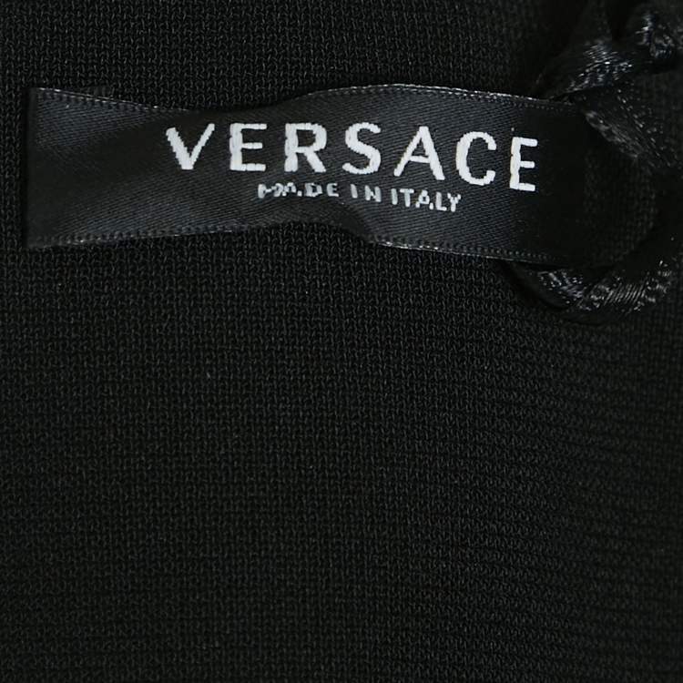 Pre Owned Versace Black/Yellow Baroque Print Silk and Lace Bralette Top M