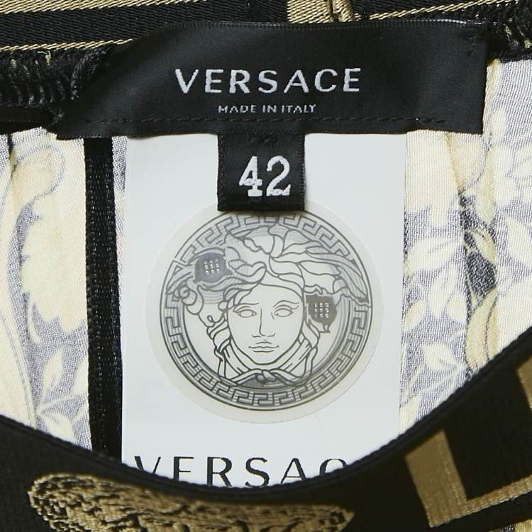 Pre Owned Versace Yellow Baroque Print Chiffon Pleated Wide Leg Pants M