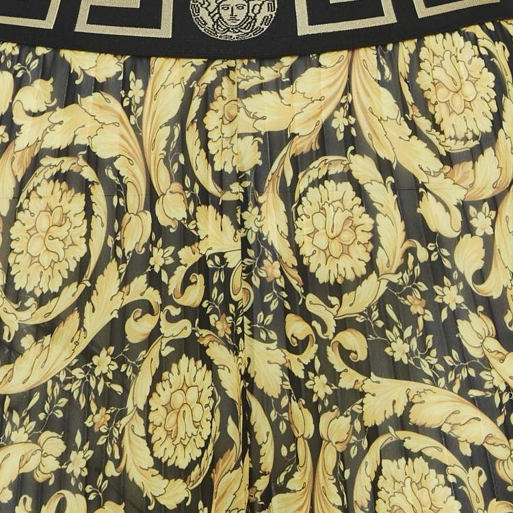 Pre Owned Versace Yellow Baroque Print Chiffon Pleated Wide Leg Pants M