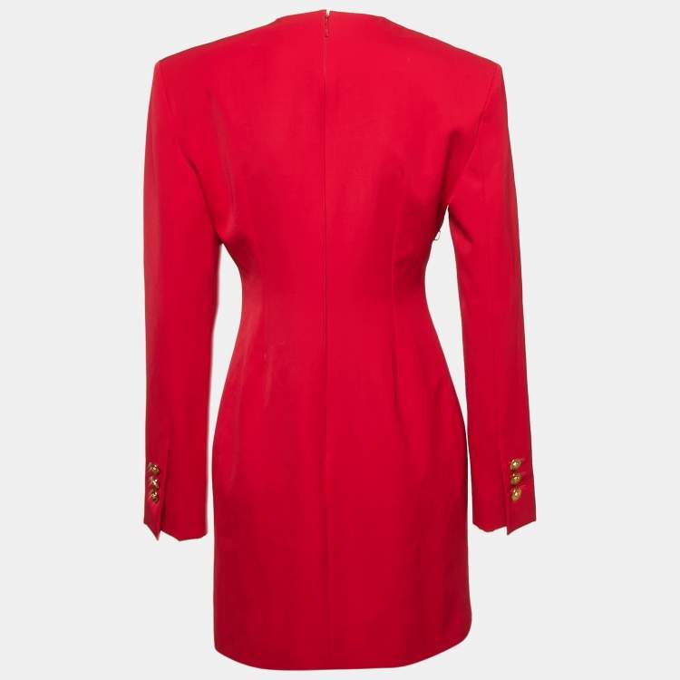 Pre Owned Versace Red Wool Corset Long Sleeve Mini Dress S