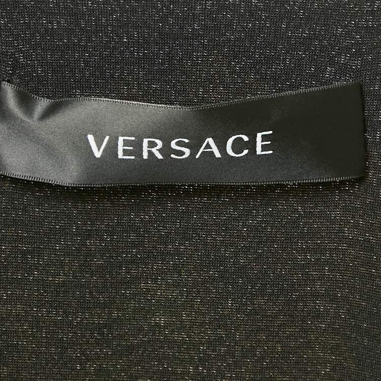 Pre Owned Versace Black Heritage Baroque Print Jersey Full Sleeve Midi Wrap Dress L