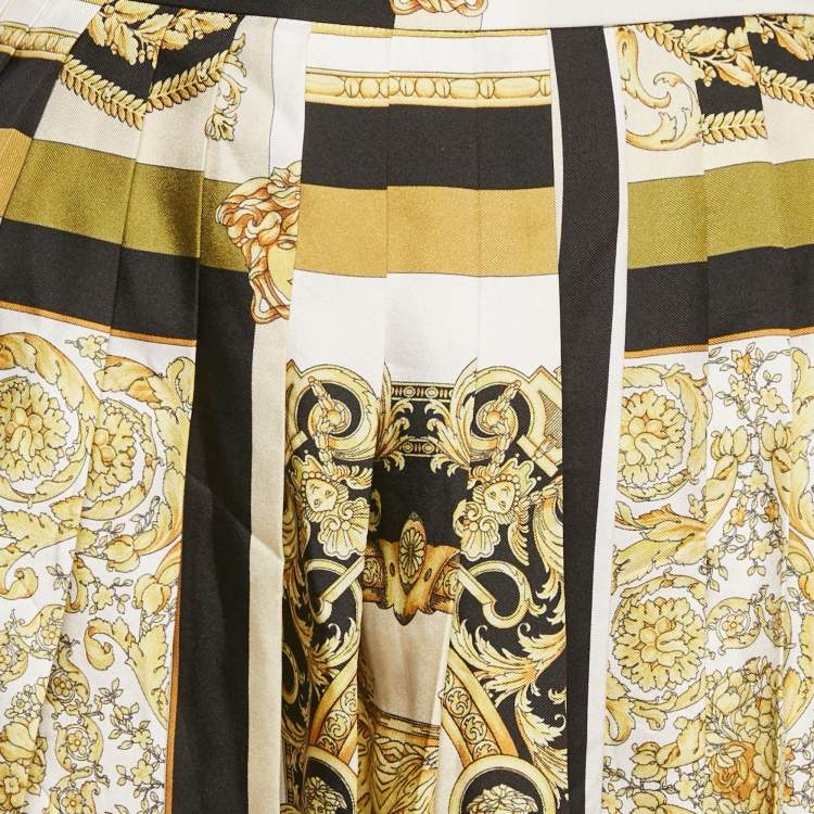 Pre Owned Versace Yellow/Black Baroque Print Silk Mini Skirt M
