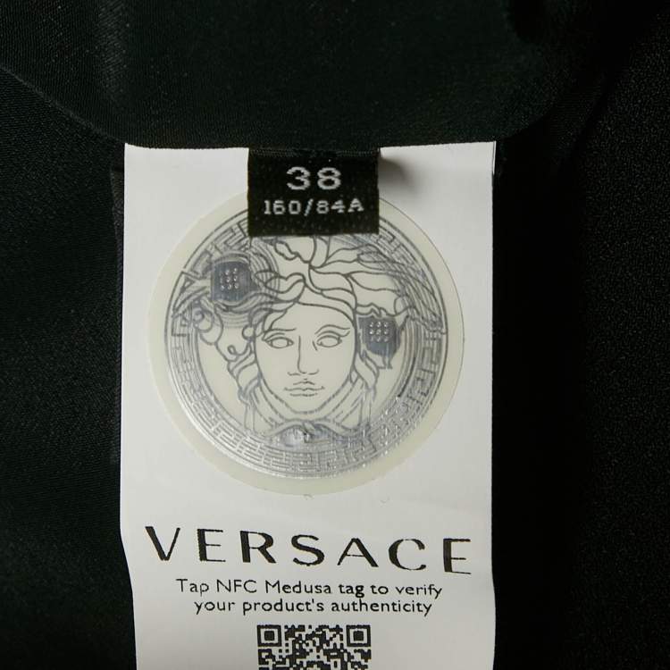 Pre Owned Versace Pink/Black Silk and Crepe Mixed Media Halter Neck Mini Dress S