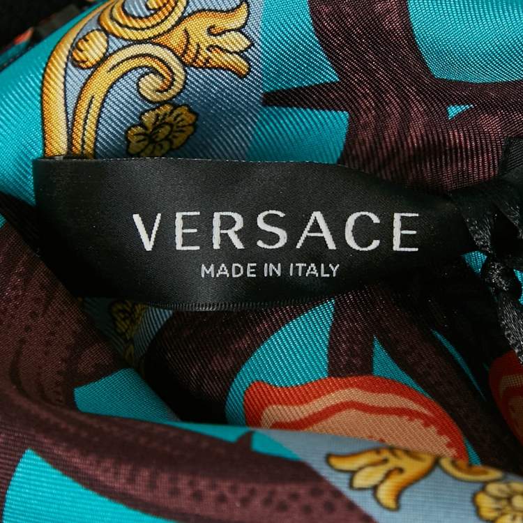 Pre Owned Versace Pink/Black Silk and Crepe Mixed Media Halter Neck Mini Dress S