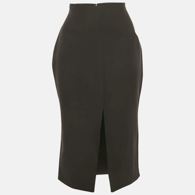 Pre Owned Versace Black Silk Front Slit Detail Pencil Skirt M