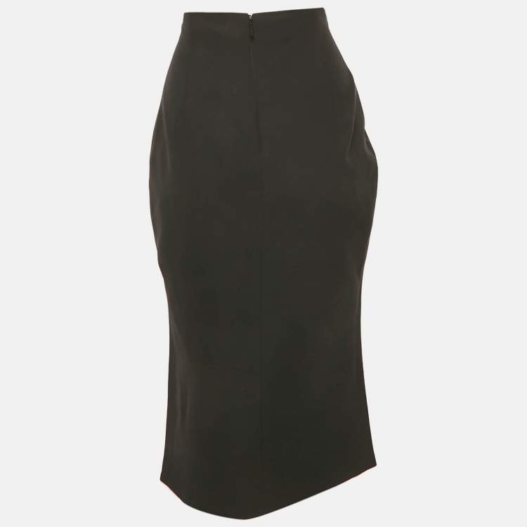 Pre Owned Versace Black Silk Front Slit Detail Pencil Skirt M