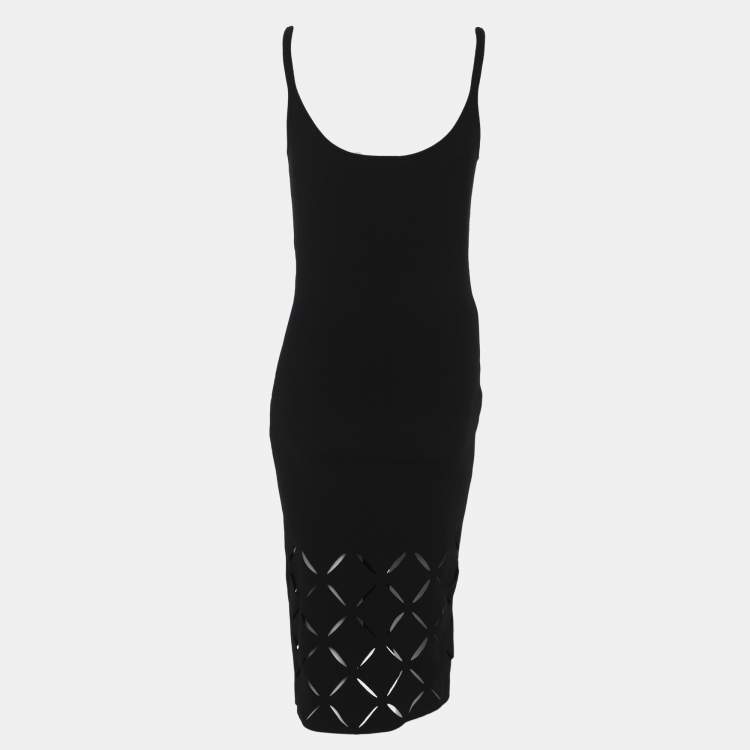 Pre Owned Versace Black Stretch Knit Cutout Detail Sleeveless Dress S