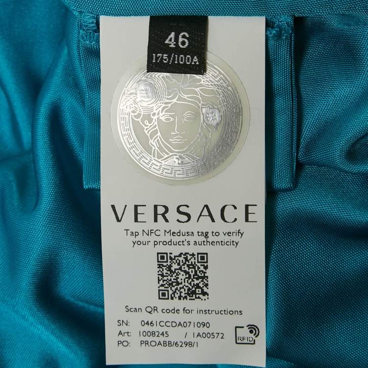 Pre Owned Versace Blue Jersey Ruched Bodycon L